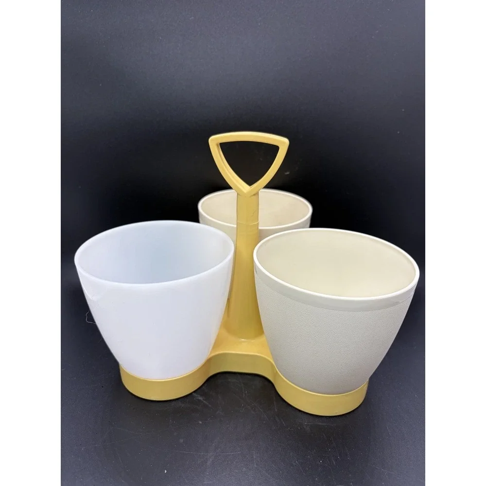 Tupperware Vintage 3 Piece‎ Condiment Caddy Set  757-3  Almond  (P)